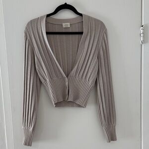 Wilfred Plunge Front Taupe Ribbed Cardigan